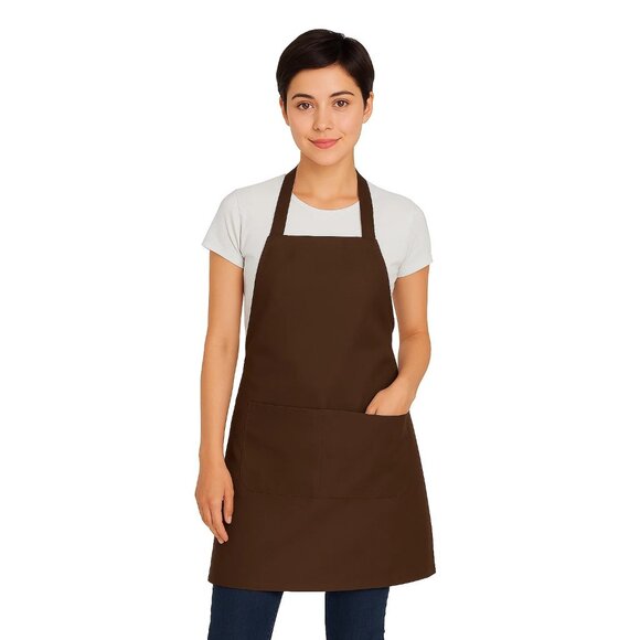 Brown Adjustable Apron with Pockets – Unisex Polyester Apron for Cooking, Crafts - Picture 2 of 7
